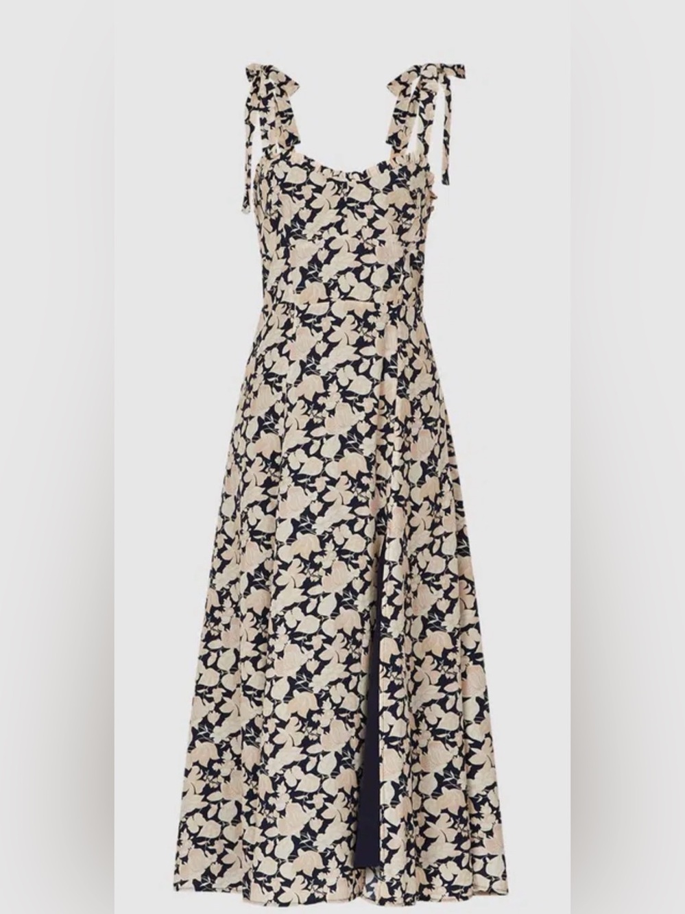 Reiss Beige Floral Tie-Shoulder Maxi Dress